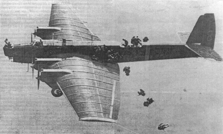 Military drills of Soviet assault troops in early 1930s. USSR was the first country which introduced these troops. The founding date of airborne troops considered to be August 2, 1930, the first military drill showing the abilities of this new type of armed forces.