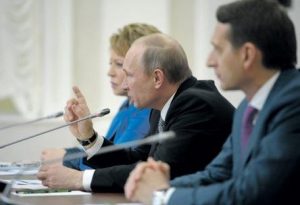 Putin at a meeting with members of the legislature of the Federal Assembly of the Russian Federation, Petrozavodsk, Russia, April 28, 2014