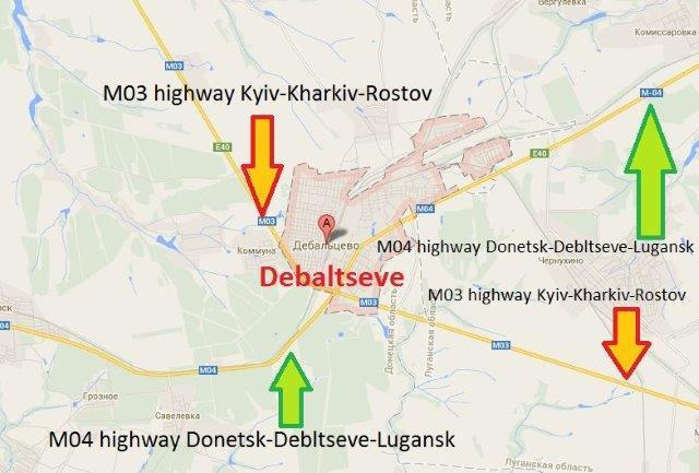 Kyiv-Kharkiv-Rostov and the Donetsk-Debaltseve-Luhansk highways
