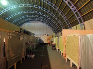 The hangar used as a sleeping area