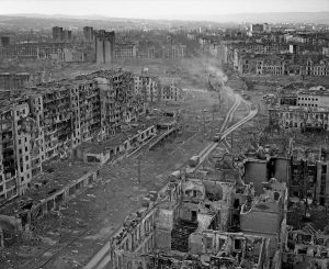 The ruins of Grozny, the capital city of Chechnya, in March 1995 during the Second Russo-Chechen War after multi-year Russian air and artillery bombardment.