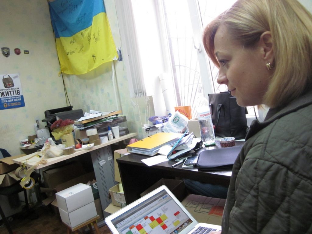 Julia Goncharova with the volunteer group in Kyiv.