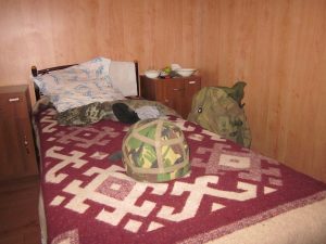 The bed, helmet and kit bag of one of the soldiers alleging some of their officers are betraying them.