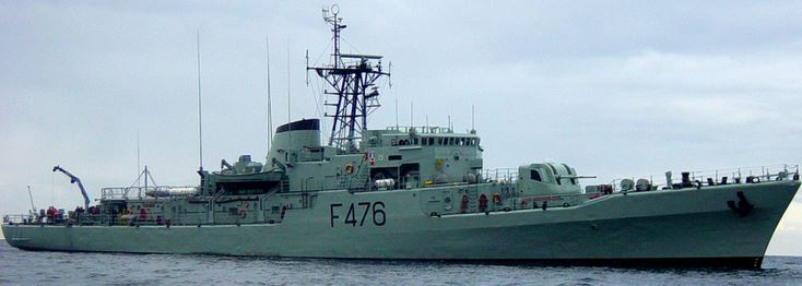 Corvet NRP Jacinto Candido escorting the Russian Navy ship out of Portuguese waters