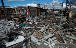 Devastation caused by Russian artillery firing on Ukrainian troops near the village of Shyrokyne (Image from @OSCE_SMM)