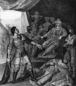 Prince Dmitri of Tver killing Prince Yury of Moscow in the palace of Uzbeg Khan of Golden Horde. Prince Yury killed Dmitri's father Prince Mikhail of Tver over the right to collect taxes from the rest of Russian princes for the Mongol Horde. (Image: Wikimedia)