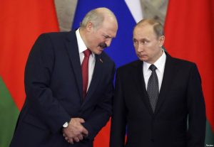 President of Belarus Oleksandr Lukashenka and president of Russia Vladimir Putin at a meeting in March 2015