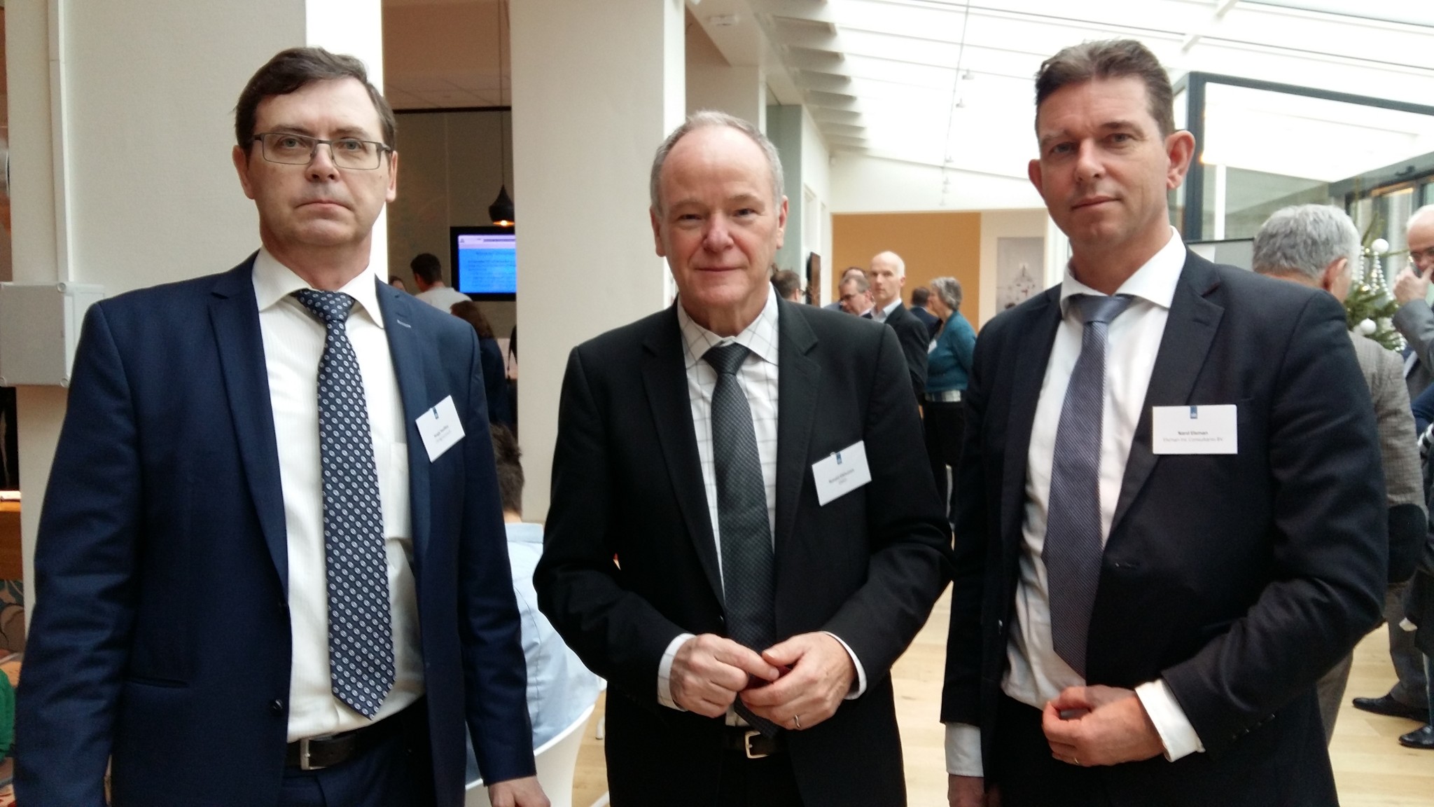 From left to right: S.Feoflov (Ukrainian partner -UkrAgroConsult), Head of EBRD Netherlands and Nard Elsman at Agribusiness event, Wageningen University (The Netherlands)