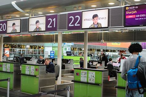  The Boryspil airport in Ukraine had #FreeSavchenko signs on 9.03.2016