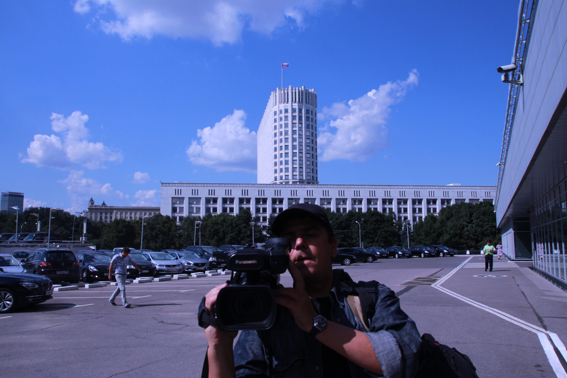 Florin performing journalism assignment, filming in Moscow. Photo from Wikimedia Commons.