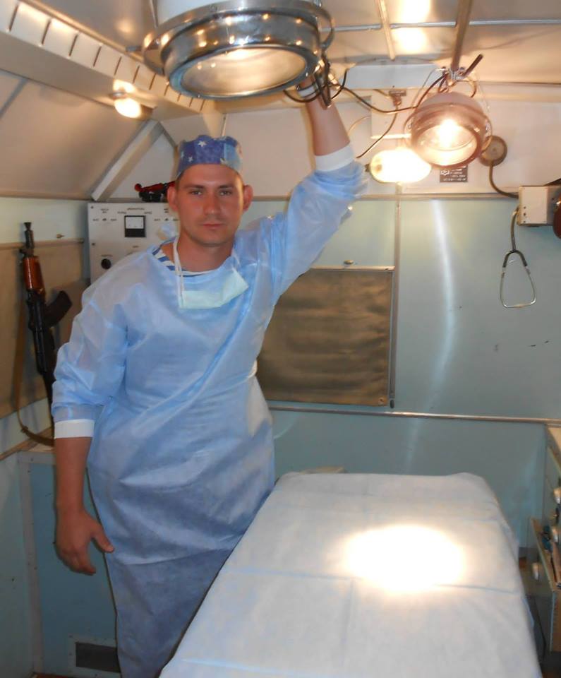 Surgeon Oleksandr Zelenyuk at the front line. Photo from: https://www.facebook.com/aleksandr.zeleniuk