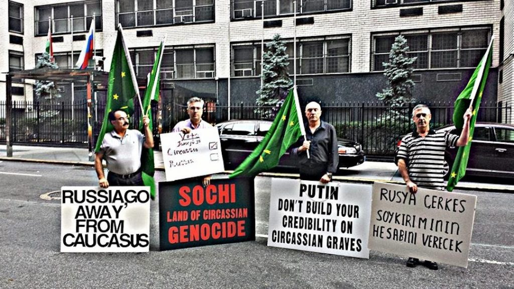 Circassians protesting the Olympiad on the land occupied by Russia (Image: No Sochi 2014)