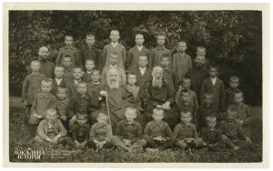 Orphanage at Univ Monastery, sitting in the middle: Andrey and Klymentiy Sheptytsky, 1930s