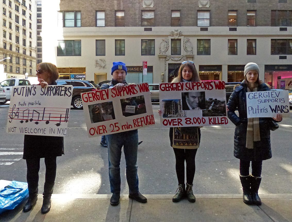 Protest against Valery Gergiev at Carnegie hall in New York, 28 February 2016. Photo: Vladimir Davidenko