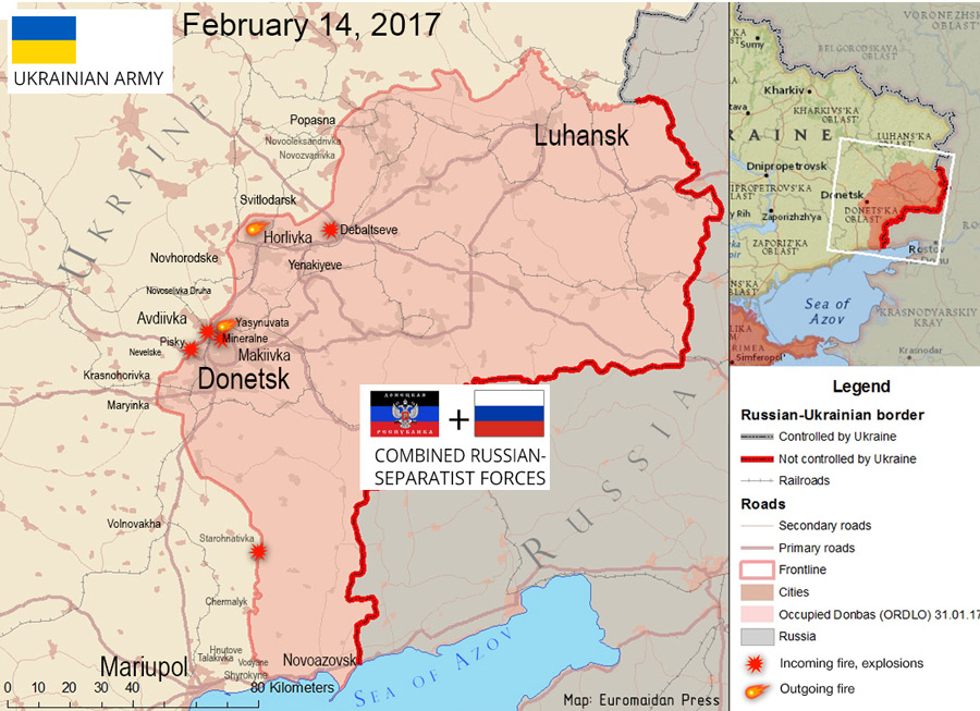 The situation in the Donbas on February 14, 2017 according to reports by local residents on social networks