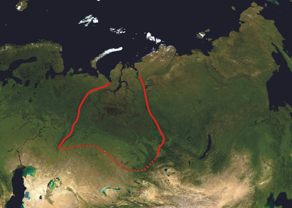 Western Siberian Plain, the world's largest unbroken lowland, on a satellite map of North Asia (Image: Wikipedia)