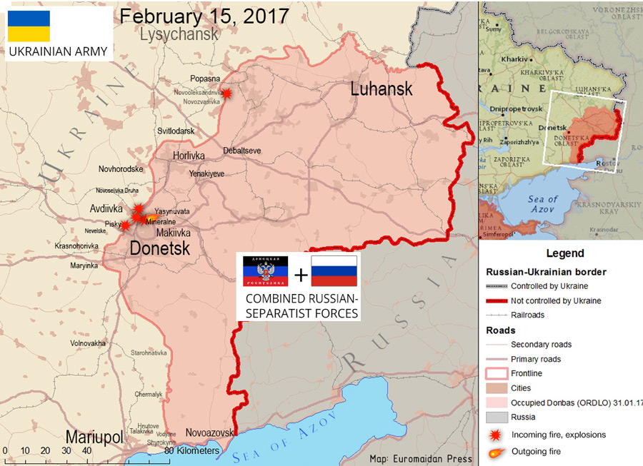 The situation in the Donbas on February 15, 2017, according to reports by local residents on social networks