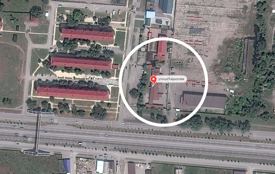 The location of a known concentration camps in the former military headquarters in Argun at 996 Kadyrov Street (Image: novayagazeta.ru)
