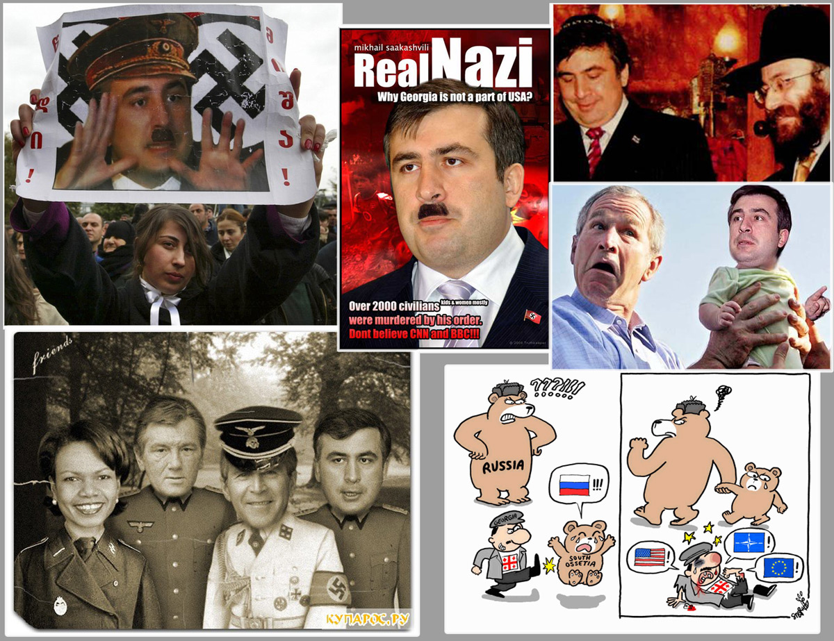 Pieces of Russian anti-Georgian propaganda in 2008, labeling Georgia as aggressor Nazi puppet-state. 