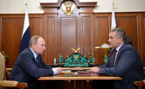 Russian President Vladimir Putin and Crimea "Prime Minister" Sergei Aksionov 