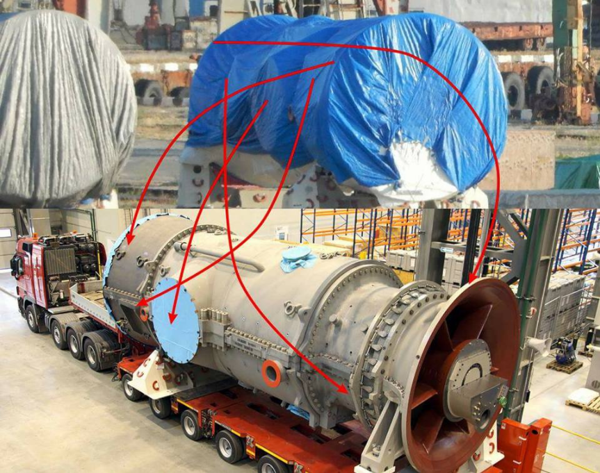 Comparison of objects unloaded at Kamyshov bay and the Siemens turbine. Image: fb.com/Borislav Bereza
