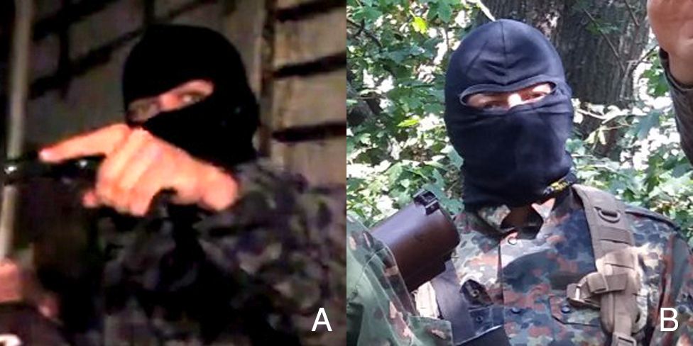 A: "Dnipro guerilla". B: "ROD neo-Pagan." Combined image: BBC Russian