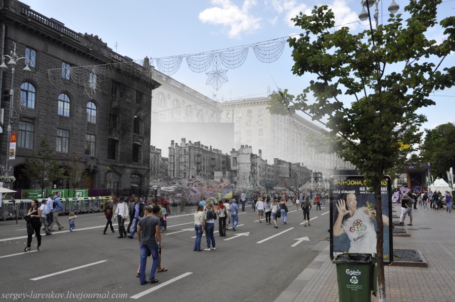 Kyiv 1943/2012 Khreschatyk Street. Collage: Sergey Larenkov (Livejournal)
