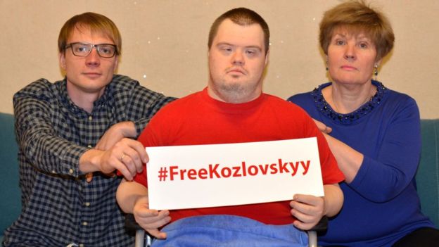 Mr. Kozlovskyi's son participating in the #FreeKozlovskyy flashmob in 2016