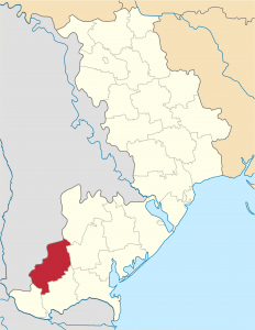 Bolhrad raion (in red), Odesa oblast (province), in southwestern Ukraine (Source: Wikimedia Commons)