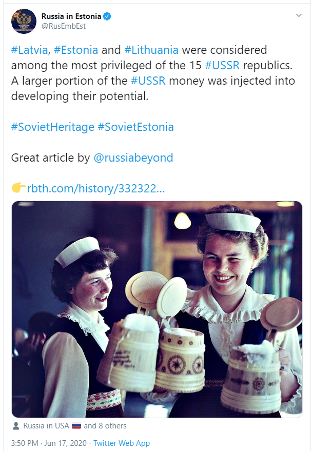 Screenshot from the Twitter page of the Russian embassy in Estonia.