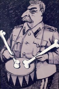 Stalin and the bones of Ukraine. Caricature by Yevgen Luniov