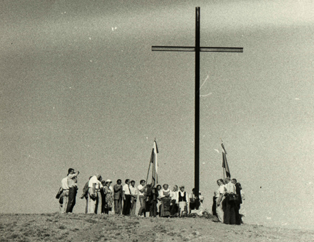 Erection of the cross in memory of the victims of the 1954 GULAG uprising in Kengir, Kazakhstan, 1990