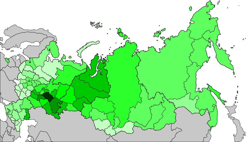 Tatar population density in Russia