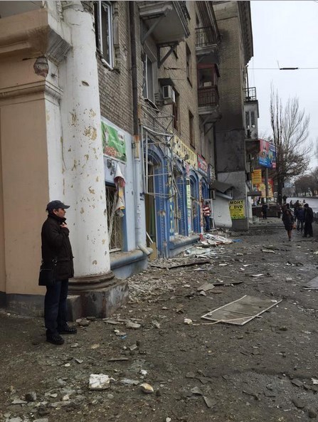 Russian terrorist attack at the bus stop in Donetsk, Ukraine