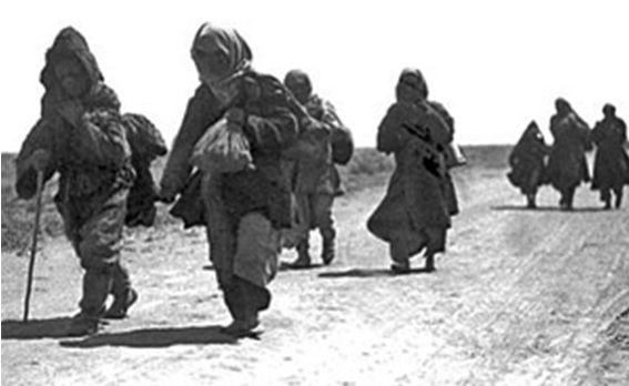 Kazakhs on the move in the early 1930s, in an attempt to escape hunger