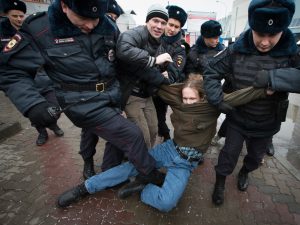 Police crackdown on Putin opposition, Moscow, Russia