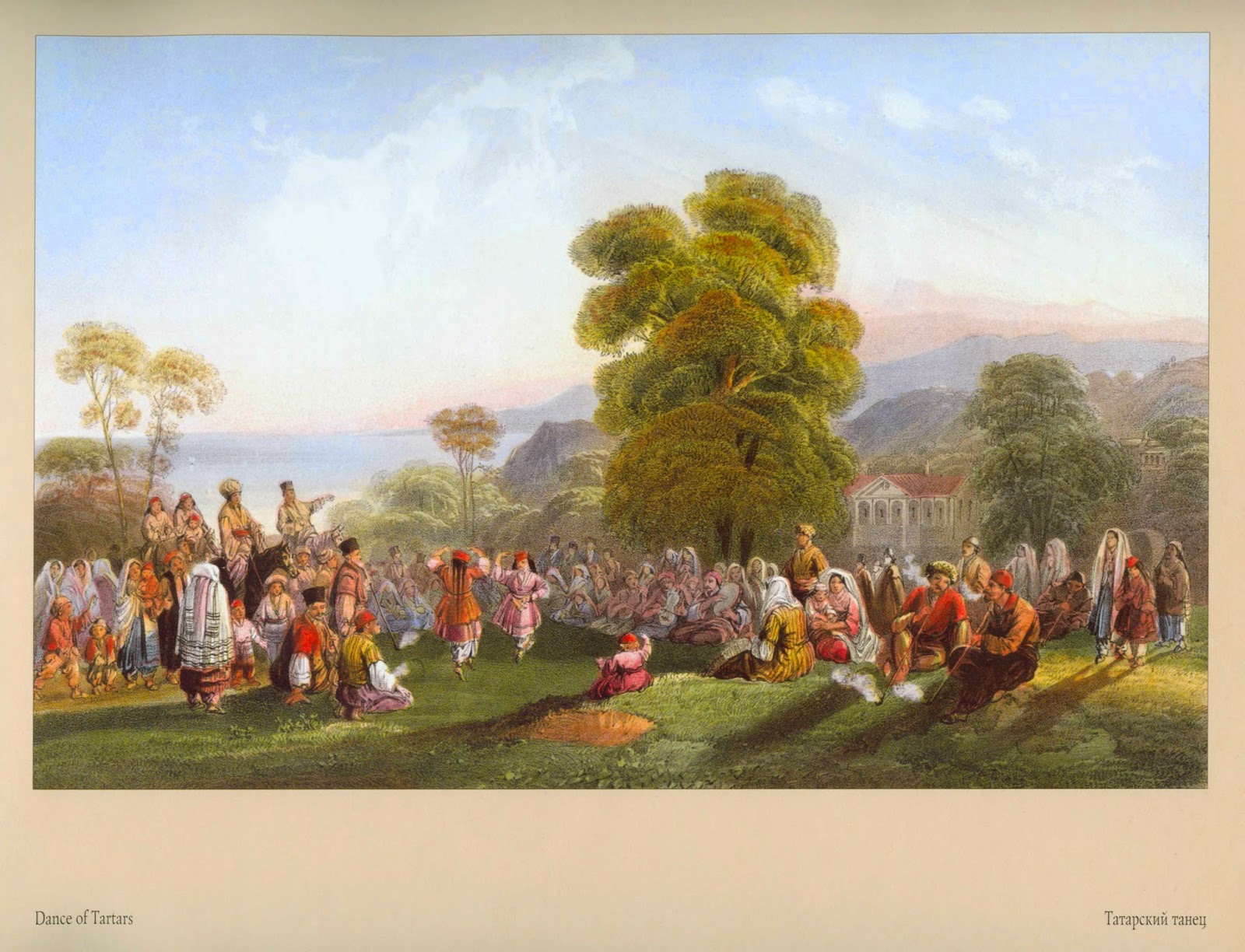 Dance of Tartars (1856), painting by Carlo Bossoli, a part of his Crimean travel collection published as an album of lithographs titled "The Beautiful Scenery And Chief Places Of Interest Throughout The Crimea"