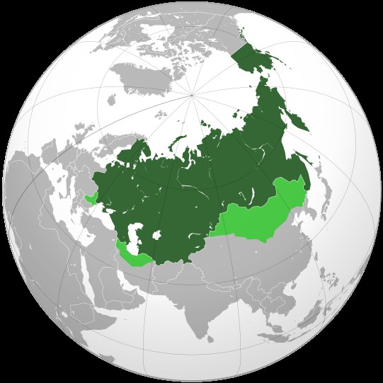 The Russian Empire in 1866 and its spheres of influence (orthographic projection)