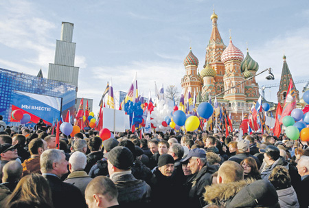 Celebration of Crimea Anschluss near the Kremlin in Moscow, Russia (Photo: ng.ru)