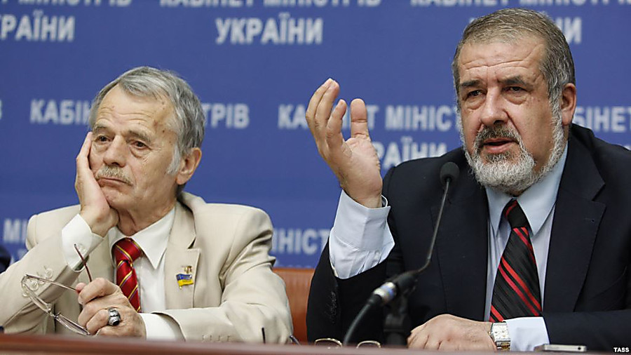Mustafa Dzhemilev (left) and refat Chubarov at a press conference in Kyiv