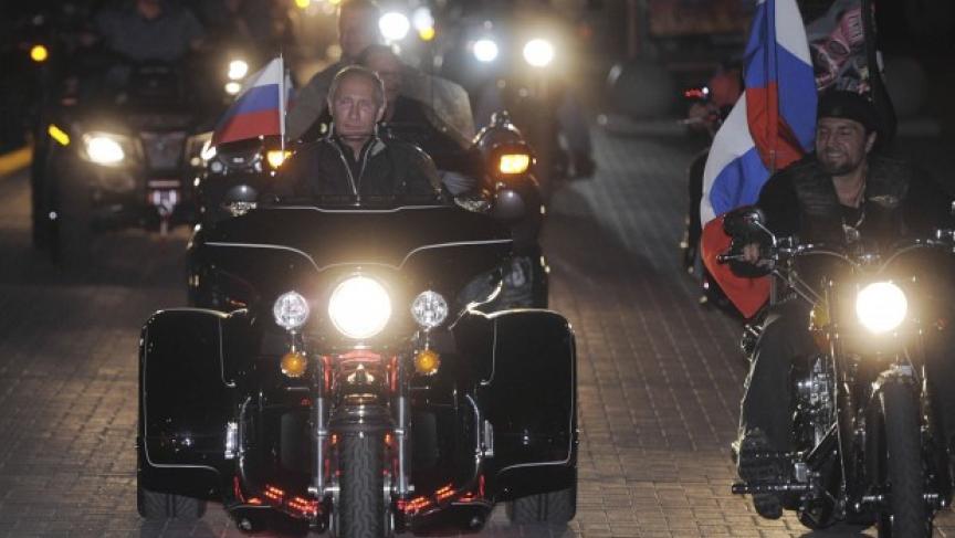 Vladimir Putin riding with the Night Wolves