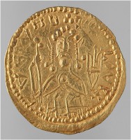 An XI-century Zlatnik (gold coin) minted by the treasury of Volodymyr The Great, the Great Prince (king) of Kyivan Rus