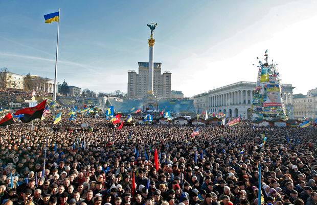 Protests against the criminal and oppressive regime of Yanukovich during the Revolution of Dignity, winter 2014, on Kyiv's Maidan Nezalezhnosti square.