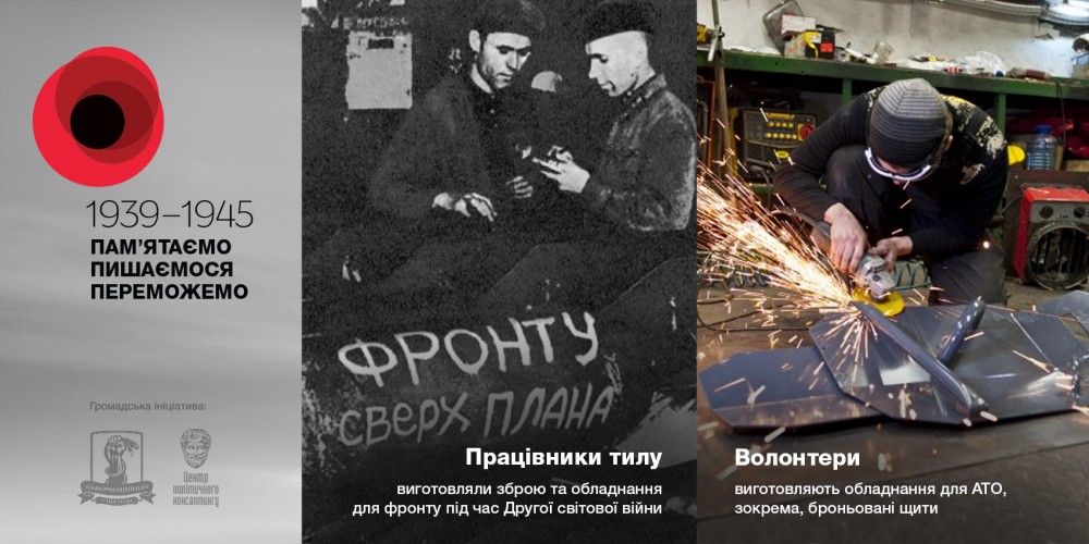 Left: ammunition plant workers working tireleslly to supply the soldiers at the frontline; Right - volunteer working on equipment for Ukrainian soldiers (plates for a bulletproof vest).