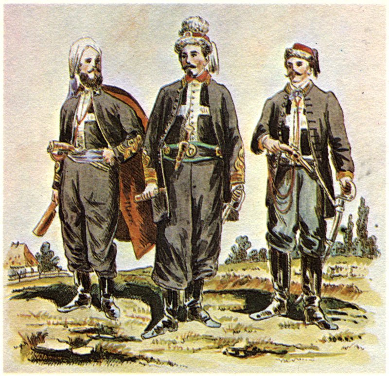 Zouaves of Death (żuawi śmierci), an 1863 Uprising unit organized by François Rochebrune. Drawing (published 1909) by K. Sariusz-Wolski, from a photograph. From left: Count Wojciech Komorowski, Col. Rochebrune, Lt. Tenente Bella (Image: Wikipedia)