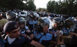 Riot police facing the protesters in Yerevan, Armenia. 22 June 2015. (Image: Hrant Khachatryan, svpressa.ru)
