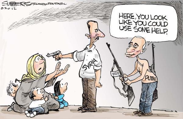 Putin helping Assad in Syria political cartoon