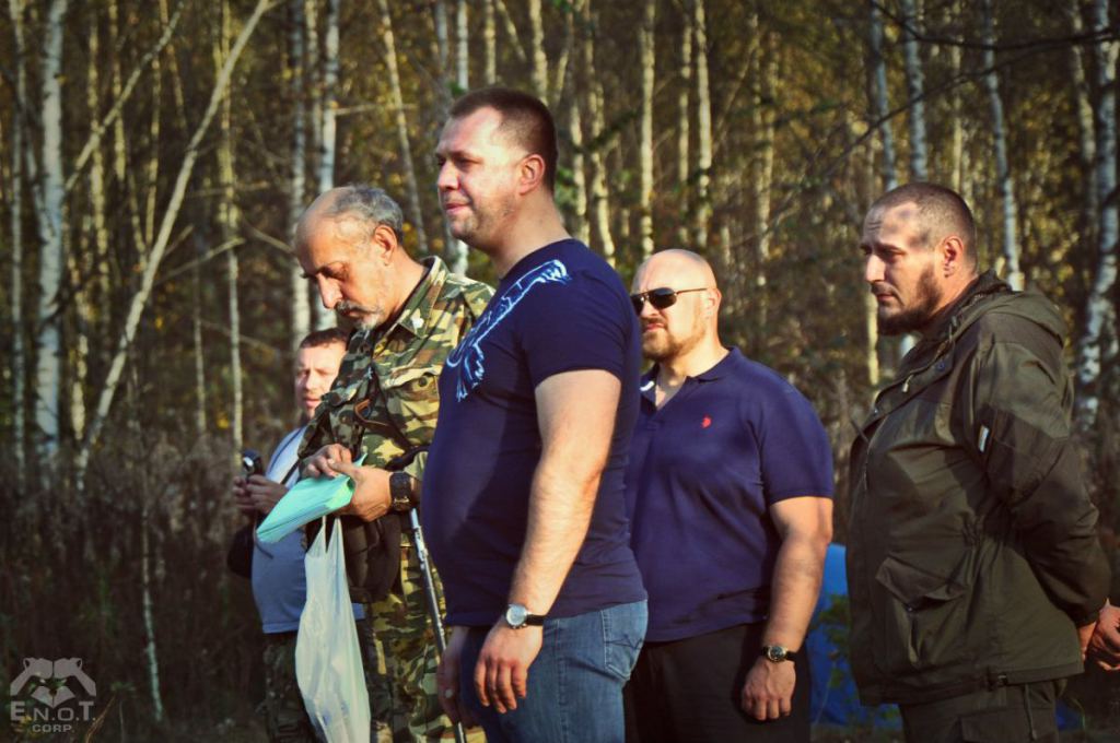 Aleksandr Boroday (center), one of the organizers and and a former top official of the Russian occupation of the eastern Ukraine, visited the mercenary training camp in Chernogolovka and took numerous photographs with its participants. Moscow oblast, Russia, September 2015 (Image: ENOT Corp)