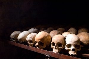 Human skulls at the Nyamata Genocide Memorial in Nyamata, Rwanda (Image: Inisheer, Wikipedia)