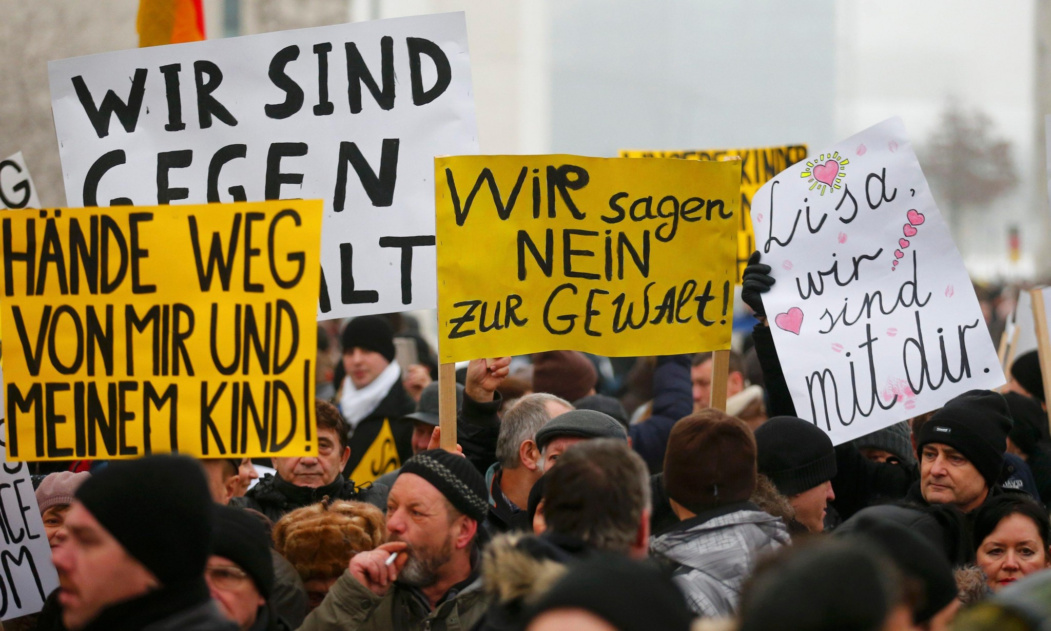 German-Russians protest in Berlin against alleged sexual harassment by migrants. Photograph: Hannibal Hanschke/Reuters
